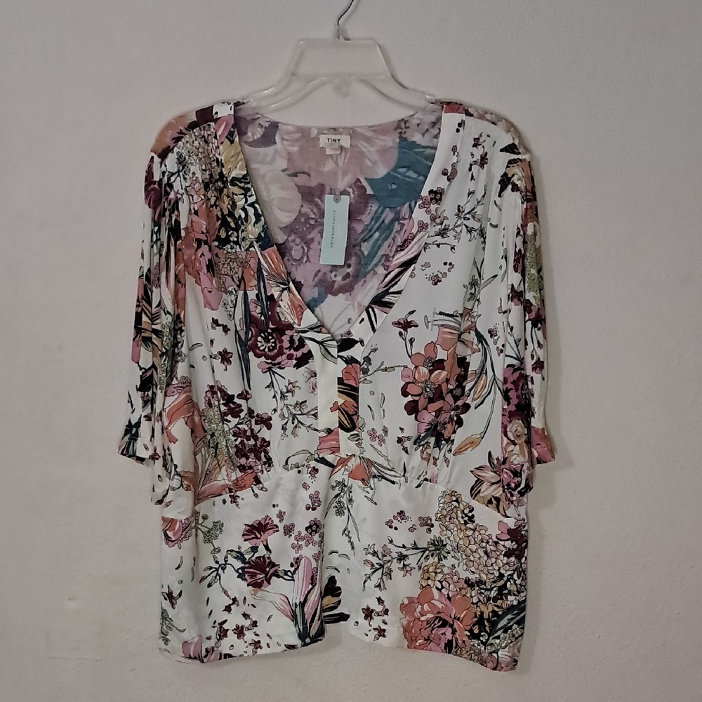 Anthropologie Women's Size 2X Floral Short Sleeve Blouse